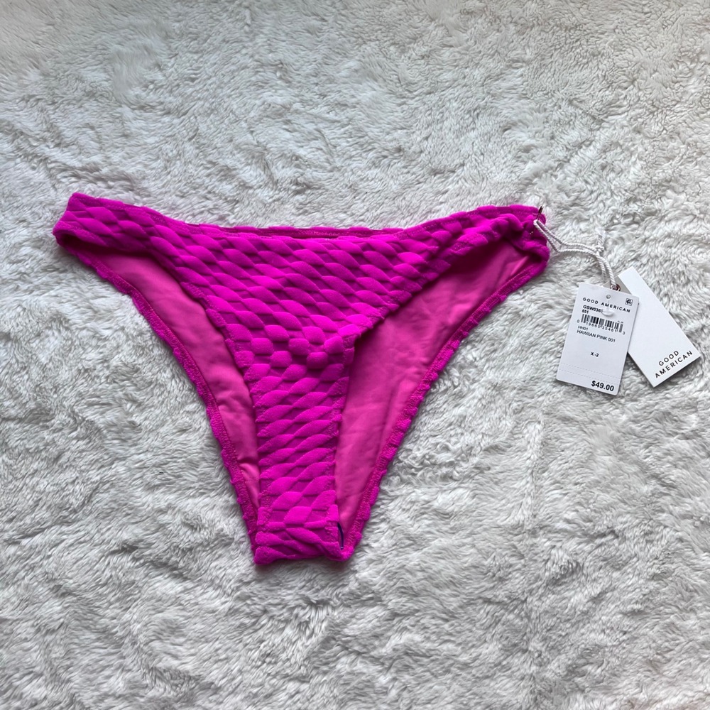 Good American Hawaiian Pink Quilted Honeycomb Bikini Bottoms GSW0361 Size‎ 2 NEW